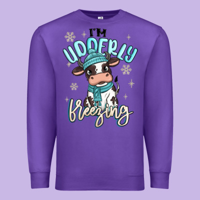 I'm Udderly Freezing Baby Cow Premium Sweatshirt Designed By Maliassmallbusiness