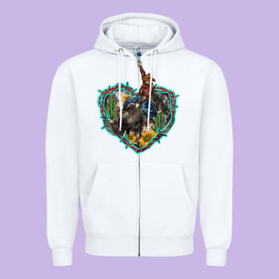 Western Heart Bullfighter  Cactus Sunflower Aztek Pattern Zipper Hoodie Designed By Barkaloodesign