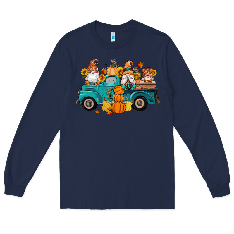 Fall Gnomes Truck Pumpkin Sunflowers Long Sleeve Tee by Artiststas | Teevron