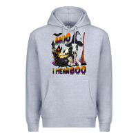 Heather Grey Moo I Mean Boo Holstein Cow Premium Hoodie - LillyAllenDesigns