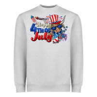 Heather Grey Happy 4th of July cow Heavyweight Sweatshirt - CowGirlArtShop