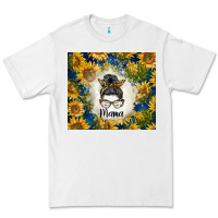 White sunflowers messy bun mama Premium Tee - BarkalooDesign