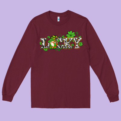 Lucky With Gnome And  Shamrocks Long Sleeve Tee Designed By Adodesignshop