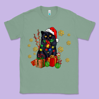Black Cat Meowy Christmas Classic Tee Designed By Adodesignshop