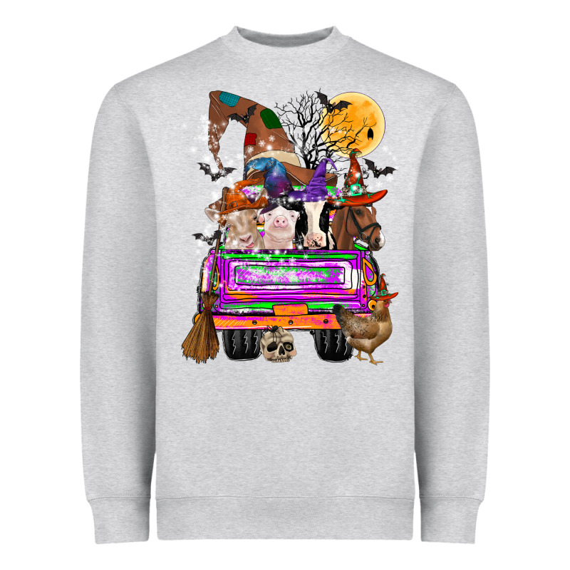 Hallloween Farm Animals Truck Heavyweight Sweatshirt by CowhideDigitalArt | Teevron