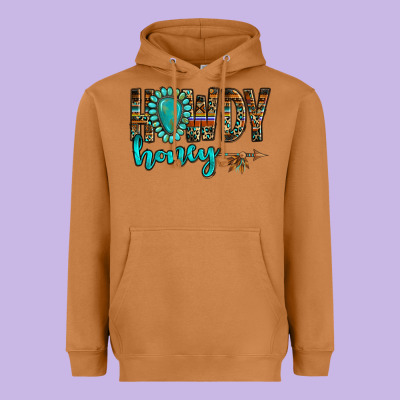 Western Howdy Honey Arrow Gemstone Heavyweight Hoodie Designed By Nancycooperartshop