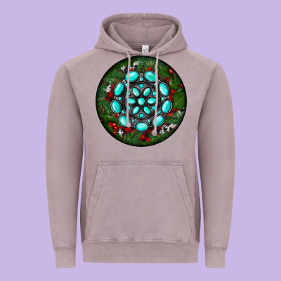 Christmas Round Turquoise Gemstone Vintage Hoodie Designed By Ranaportraitstore