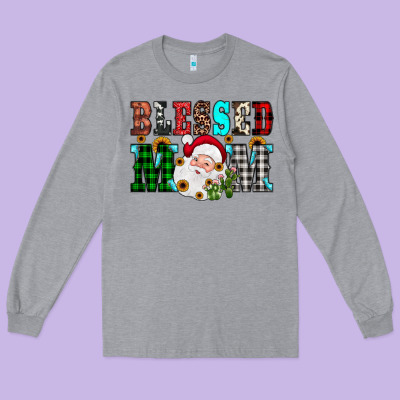 Blessed Mom Christmas Long Sleeve Tee Designed By Jahusdesignshop
