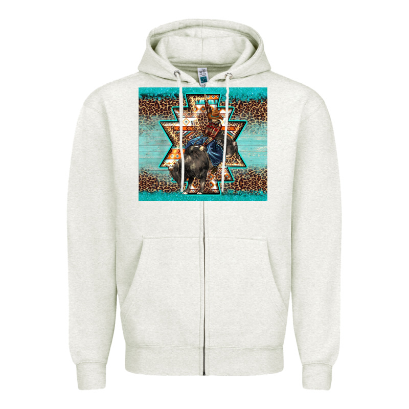 Western Rodeo Bullfighter Aztec Leopard Turquoise Zipper Hoodie by BarkalooDesign | Teevron