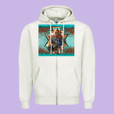 Western Rodeo Bullfighter Aztec Leopard Turquoise Zipper Hoodie Designed By Barkaloodesign