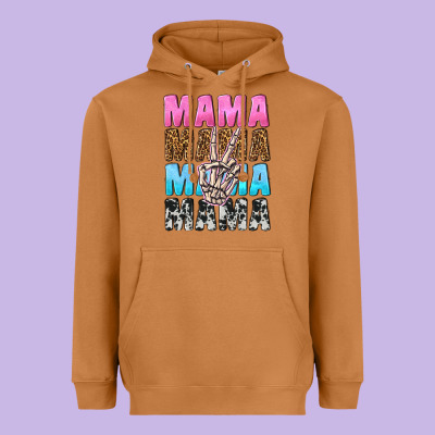 Mama Skeleton Peace Leopard Pattern Heavyweight Hoodie Designed By Nancycooperartshop