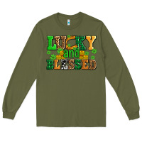 Army Green lucky and blessed with coins and shamrocks Long Sleeve Tee - AdoDesignShop