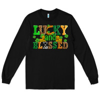 Black lucky and blessed with coins and shamrocks Long Sleeve Tee - AdoDesignShop