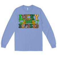 Colony Blue lucky and blessed with coins and shamrocks Long Sleeve Tee - AdoDesignShop