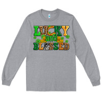 Heather Grey lucky and blessed with coins and shamrocks Long Sleeve Tee - AdoDesignShop