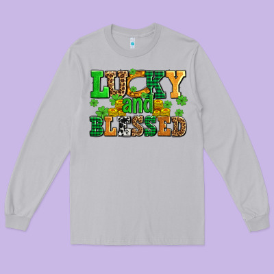 Lucky And Blessed With Coins And Shamrocks Long Sleeve Tee Designed By Adodesignshop