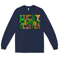 Navy lucky and blessed with coins and shamrocks Long Sleeve Tee - AdoDesignShop