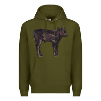 Army Green Black Angus Calf Illustrations Premium Hoodie - LillyAllenDesigns