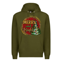 Army Green merry and bright christmas tree Premium Hoodie - AdoDesignShop