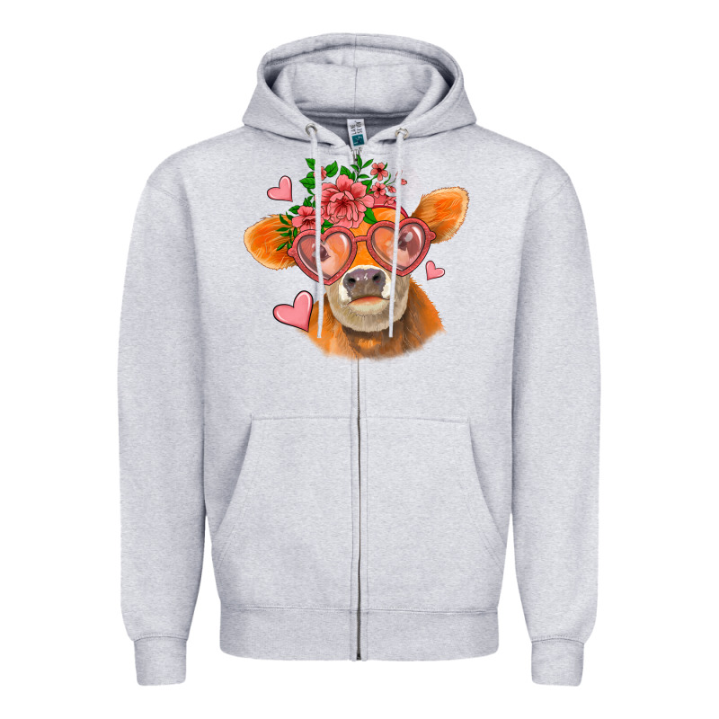 Valentines Day Orange Cow Zipper Hoodie by Jasminsmagicworld | Teevron