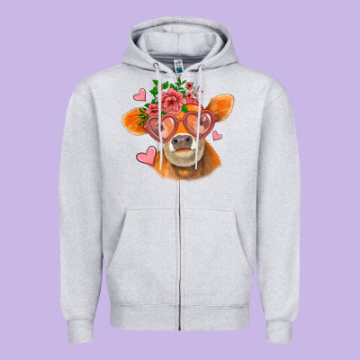 Valentines Day Orange Cow Zipper Hoodie Designed By Jasminsmagicworld