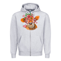 Heather Grey valentines day orange cow Zipper Hoodie - Jasminsmagicworld
