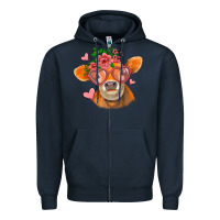 Navy valentines day orange cow Zipper Hoodie - Jasminsmagicworld