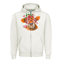 Oatmeal Heather valentines day orange cow Zipper Hoodie - Jasminsmagicworld