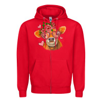 Red valentines day orange cow Zipper Hoodie - Jasminsmagicworld