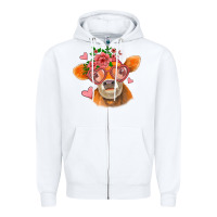 White valentines day orange cow Zipper Hoodie - Jasminsmagicworld