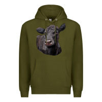 Army Green Black Angus Cow Illustrations Premium Hoodie - LillyAllenDesigns