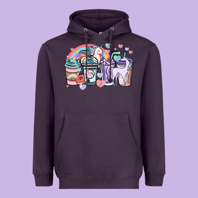 Unicorn Coffee Cups Heavyweight Hoodie Designed By Nancycooperartshop