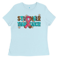 Baby Blue stronger than cancer with cancer ribbon Ladies Tee - AdoDesignShop