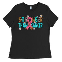 Black stronger than cancer with cancer ribbon Ladies Tee - AdoDesignShop