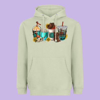Western Coffee Cups Heavyweight Hoodie Designed By Nancycooperartshop