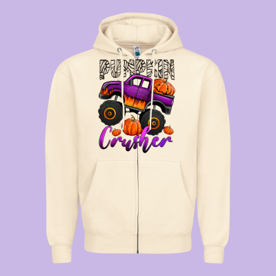 Pumpkin Crusher Monster Truck Zipper Hoodie Designed By Jasminsmagicworld
