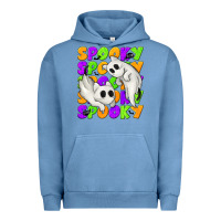 Pigment Pebble Blue Spooky with Ghost Cats Urban Hoodie - texasbilliewilder