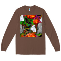 Chestnut halloween ghost and headstone seamless pattern Long Sleeve Tee - BundleAndBundleShop