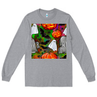 Heather Grey halloween ghost and headstone seamless pattern Long Sleeve Tee - BundleAndBundleShop