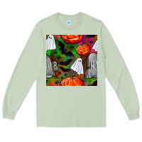 Matcha halloween ghost and headstone seamless pattern Long Sleeve Tee - BundleAndBundleShop