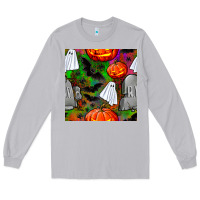 Moon Dust halloween ghost and headstone seamless pattern Long Sleeve Tee - BundleAndBundleShop