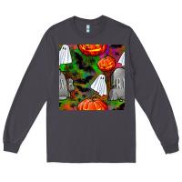 Smoke halloween ghost and headstone seamless pattern Long Sleeve Tee - BundleAndBundleShop