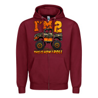Burgundy i'm two this is how i roll monster truck birthday Zipper Hoodie - Jasminsmagicworld