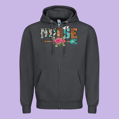 Western Nurse Arrow Floral Zipper Hoodie Designed By Barkaloodesign