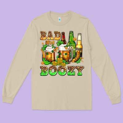 Bad And Boozy With Beer Long Sleeve Tee Designed By Adodesignshop