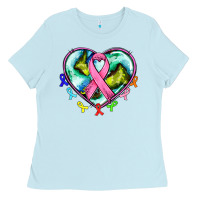 Baby Blue heart earth and cancer ribbon Ladies Tee - AdoDesignShop