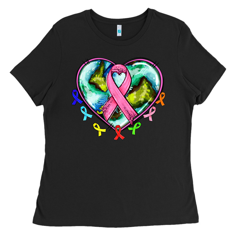 Heart Earth And Cancer Ribbon Ladies Tee by AdoDesignShop | Teevron