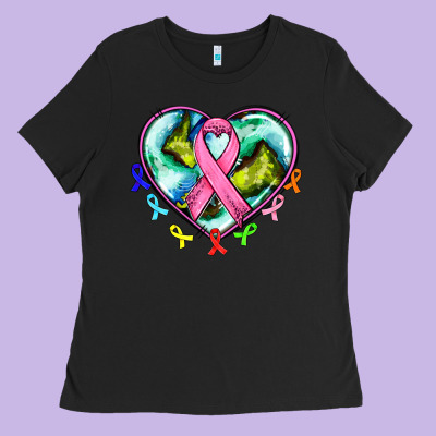 Heart Earth And Cancer Ribbon Ladies Tee Designed By Adodesignshop