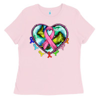 Bubblegum Pink heart earth and cancer ribbon Ladies Tee - AdoDesignShop