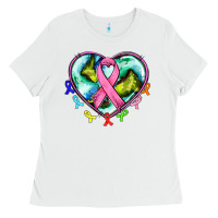 White heart earth and cancer ribbon Ladies Tee - AdoDesignShop